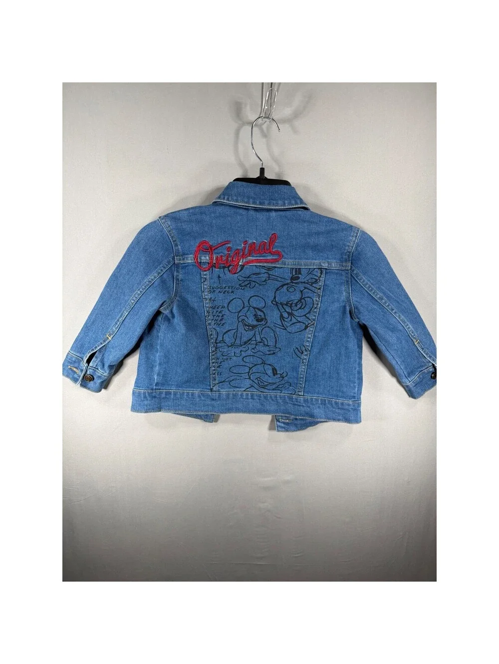 Disney Mickey Mouse Kids Denim Jacket Blue Sketch Graphic Embroidered Size 3